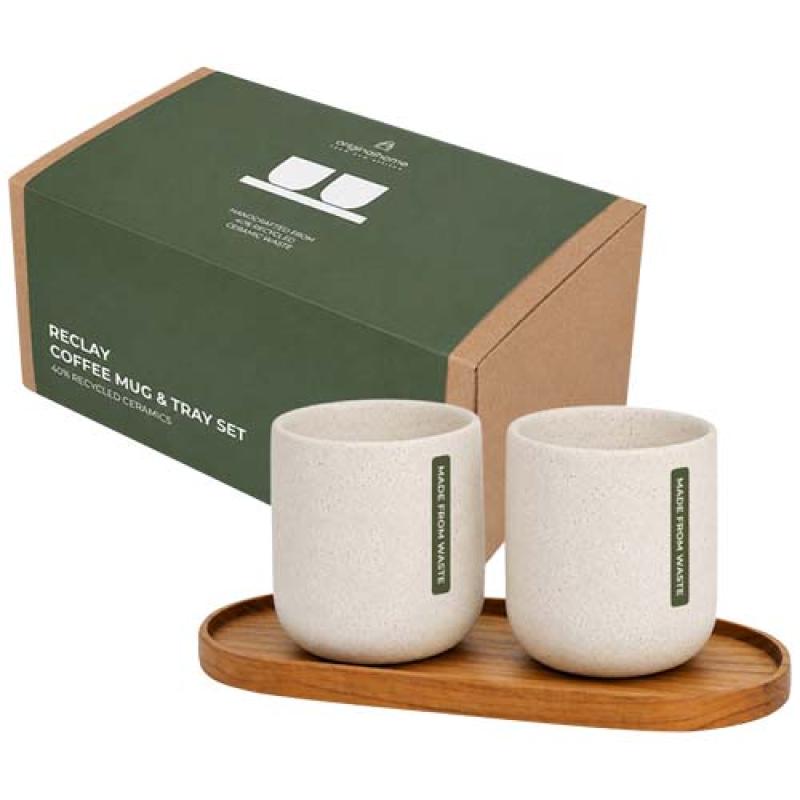 Juego de Originalhome compuesto por una bandeja ovalada de madera y una taza de cerámica de 150 ml