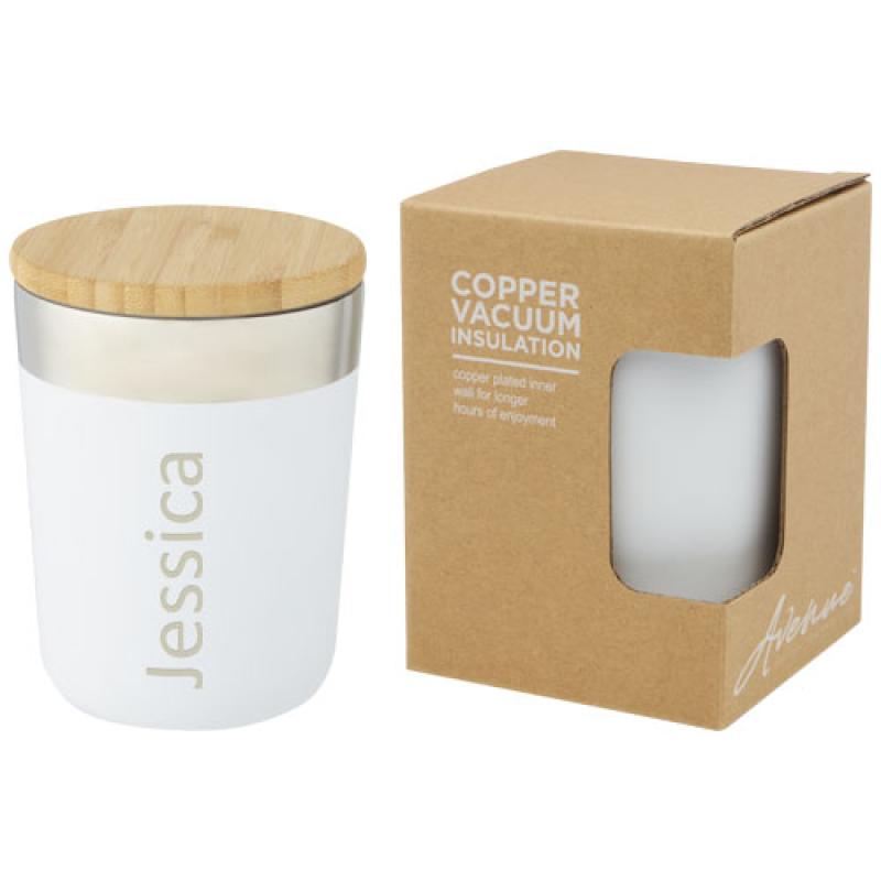 Vaso de 300 ml de acero inoxidable con aislamiento al vacío de cobre y tapa de bambú "Lagan"