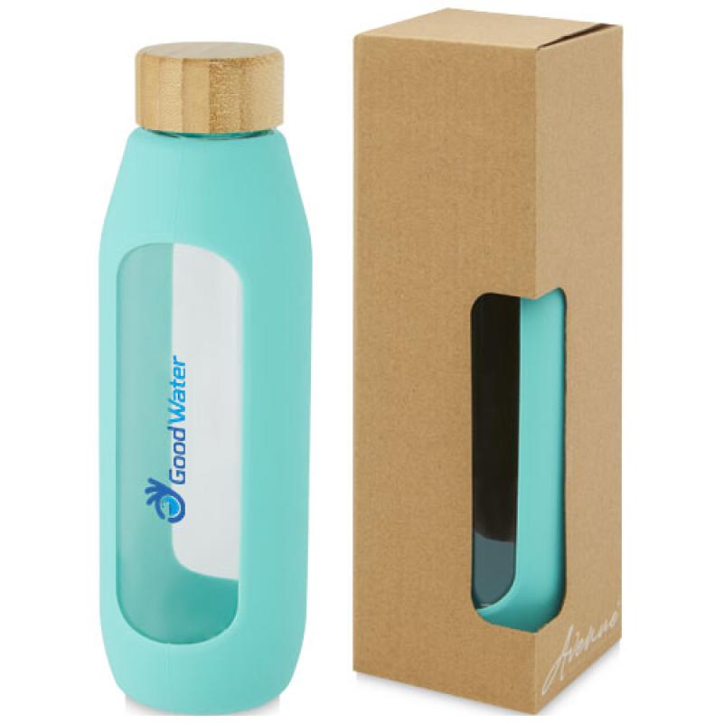 Botella de vidrio borosilicato con agarre de silicona de 600 ml  "Tidan"