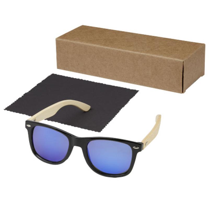 Gafas de sol polarizadas con cristal de espejo de PET reciclado/bambú en caja de regalo "Taiyō"