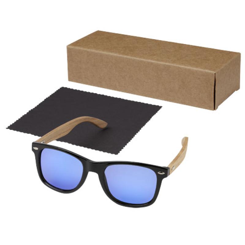 Gafas de sol polarizadas con cristal de espejo de PET reciclado/madera en caja de regalo "Hiru"