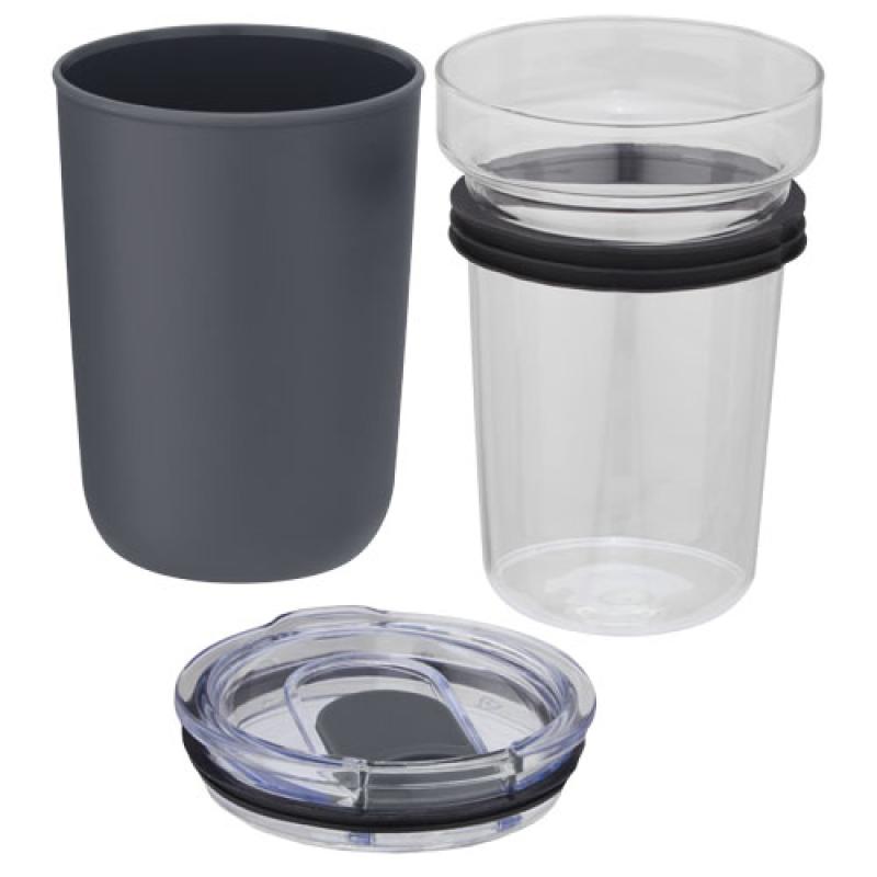 Vaso de vidrio de 420 ml con pared exterior de plástico reciclado "Bello"