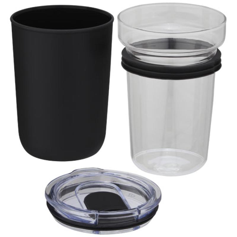 Vaso de vidrio de 420 ml con pared exterior de plástico reciclado "Bello"