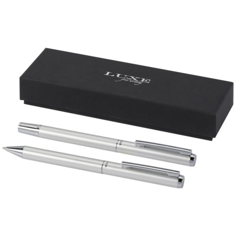 Set de regalo de bolígrafo y rollerball de aluminio reciclado "Lucetto"