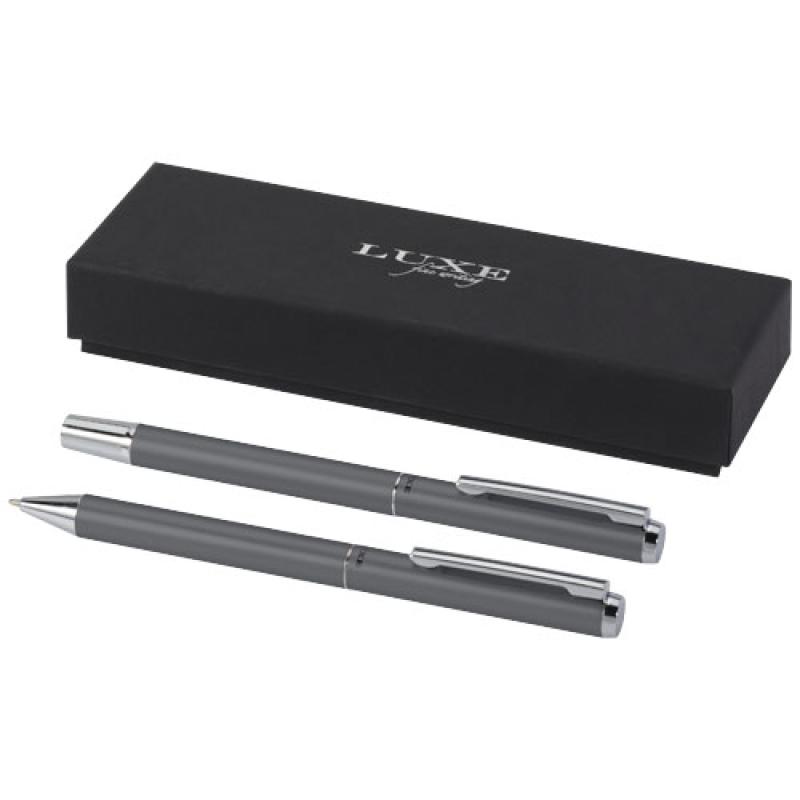 Set de regalo de bolígrafo y rollerball de aluminio reciclado "Lucetto"