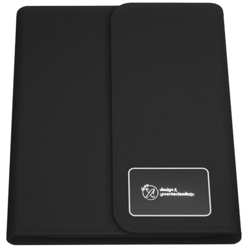 Libreta A5 con batería externa inalámbrica de 5 W y 4000 mAh y logotipo retroiluminado "SCX.design O18"
