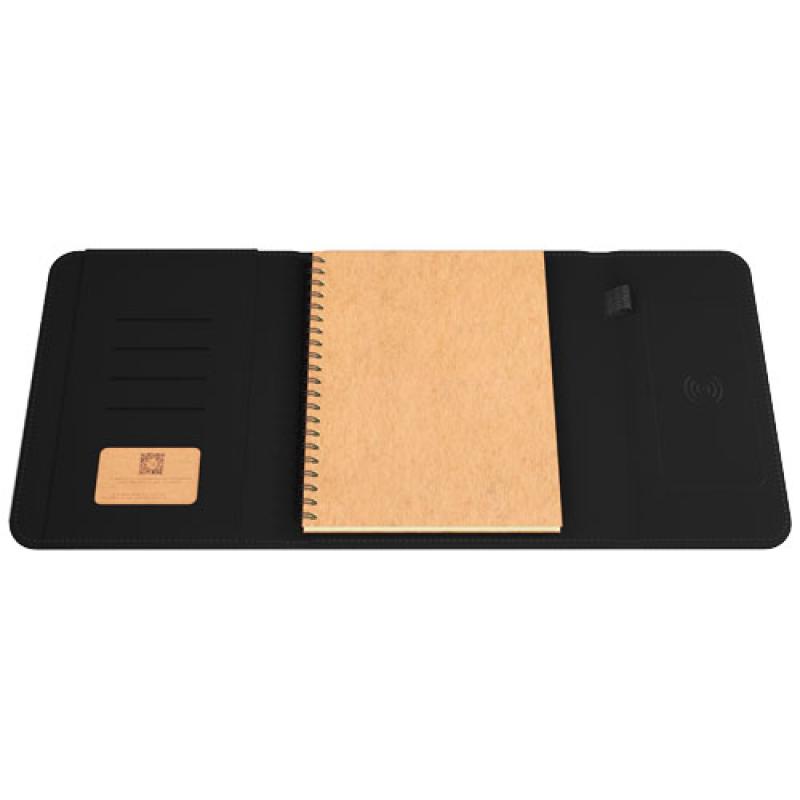 Libreta A5 con batería externa inalámbrica de 5 W y 4000 mAh y logotipo retroiluminado "SCX.design O18"