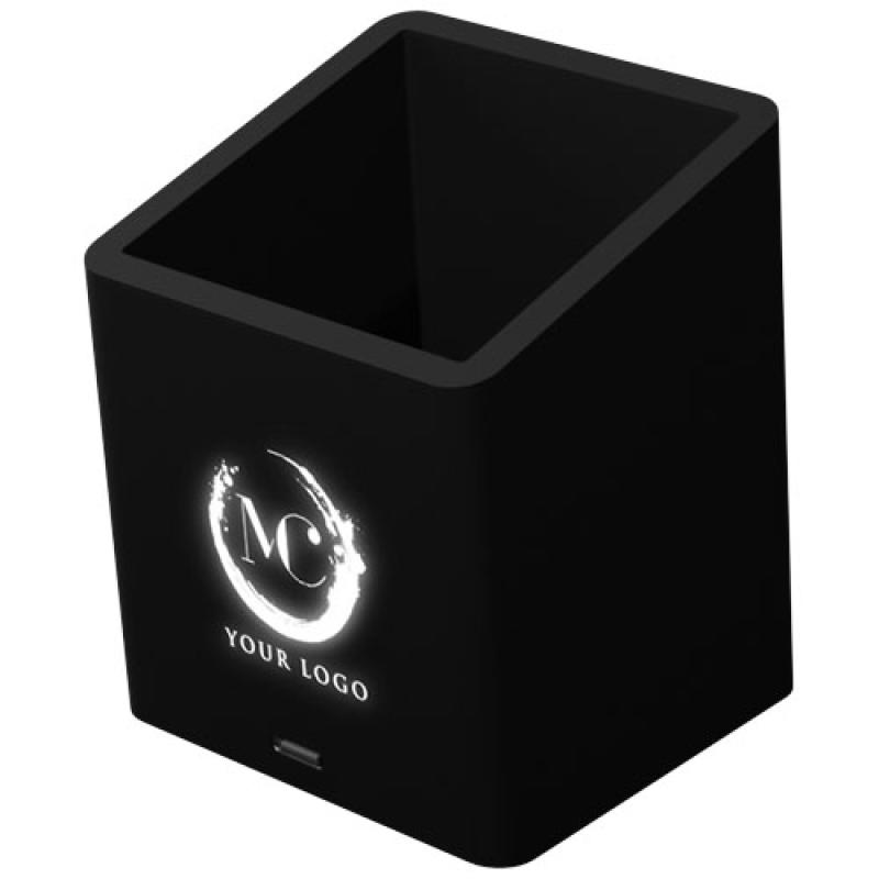 Soporte para lápices antibacteriano con logotipo retroiluminado y doble salida USB "SCX.design O11"