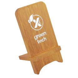 Soporte para teléfono con cargador inalámbrico de madera de 10W con logotipo retroiluminado "SCX W26"