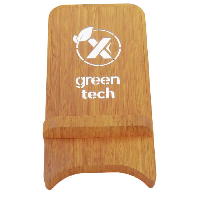Soporte para teléfono con cargador inalámbrico de madera de 10W con logotipo retroiluminado "SCX W26"