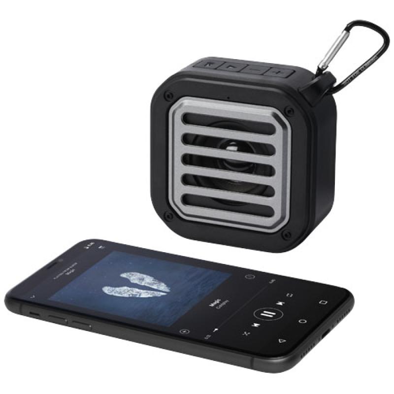 Altavoz solar Bluetooth IPX5 de 3W con mosquetón en plástico reciclado con certificación RCS "Solo"